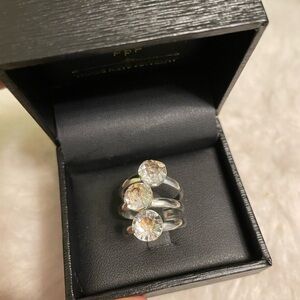 Set of 3 silver crystal rings for layering
